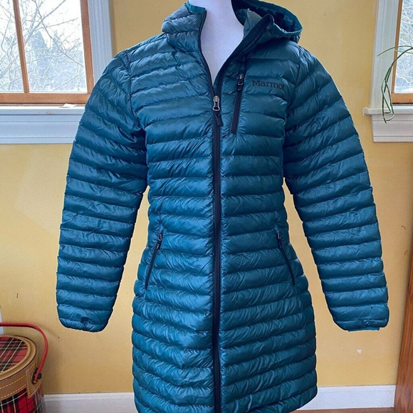 Marmot Women's Echo Featherless Long Teal Puffer Jacket Smalll - Picture 1 of 11